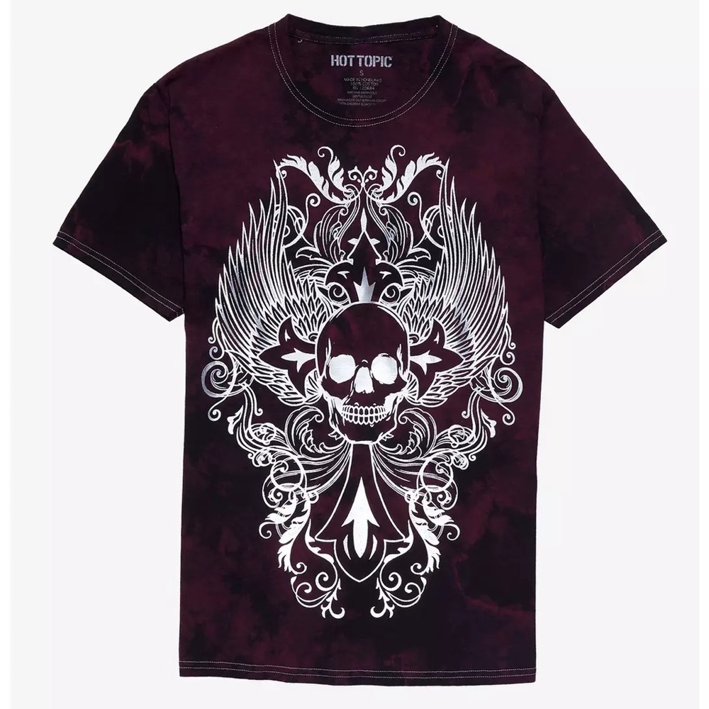 Hot topic skull cross tattoo red black tie dye short sleeve t-shirt